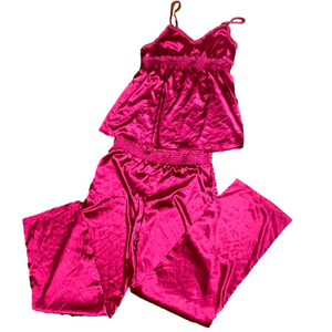 🌷 MIIYU 🌷 2 Pc Set 🌷 Cherry Red Hot Pink Satin Pyjamas Pants & Camisole Top
